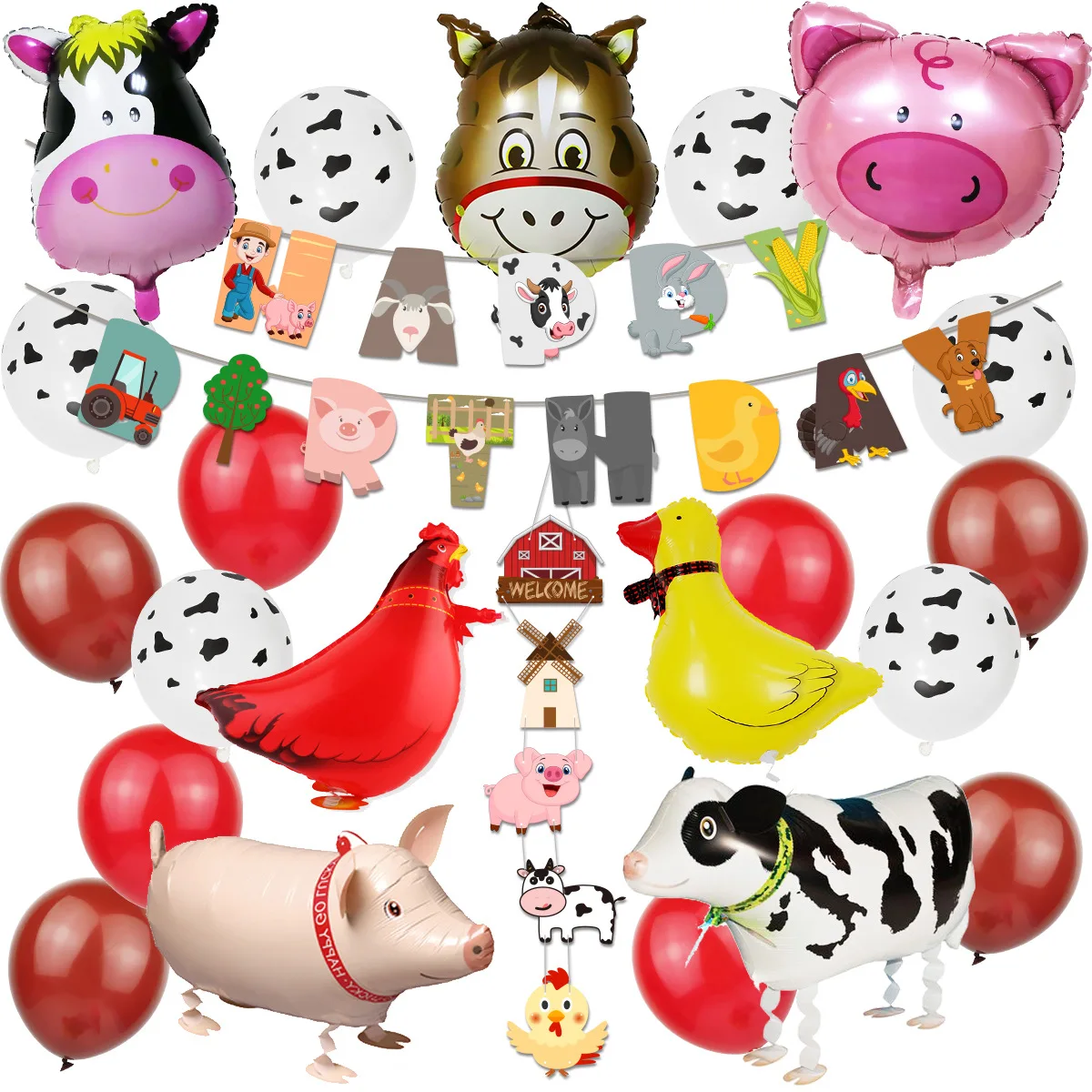 

Kids Farm Birthday Party Balloon Set Sheep Pig Cow Duck Ballon Backdrops Barnyard Golobs