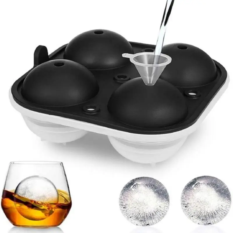

4 Holes 2.5 Inch Food Grade Soft Silicone Eco-Friendly Useful Homemade Whisky Ice Cube Tray Ball Maker Mold Kitchen Tool