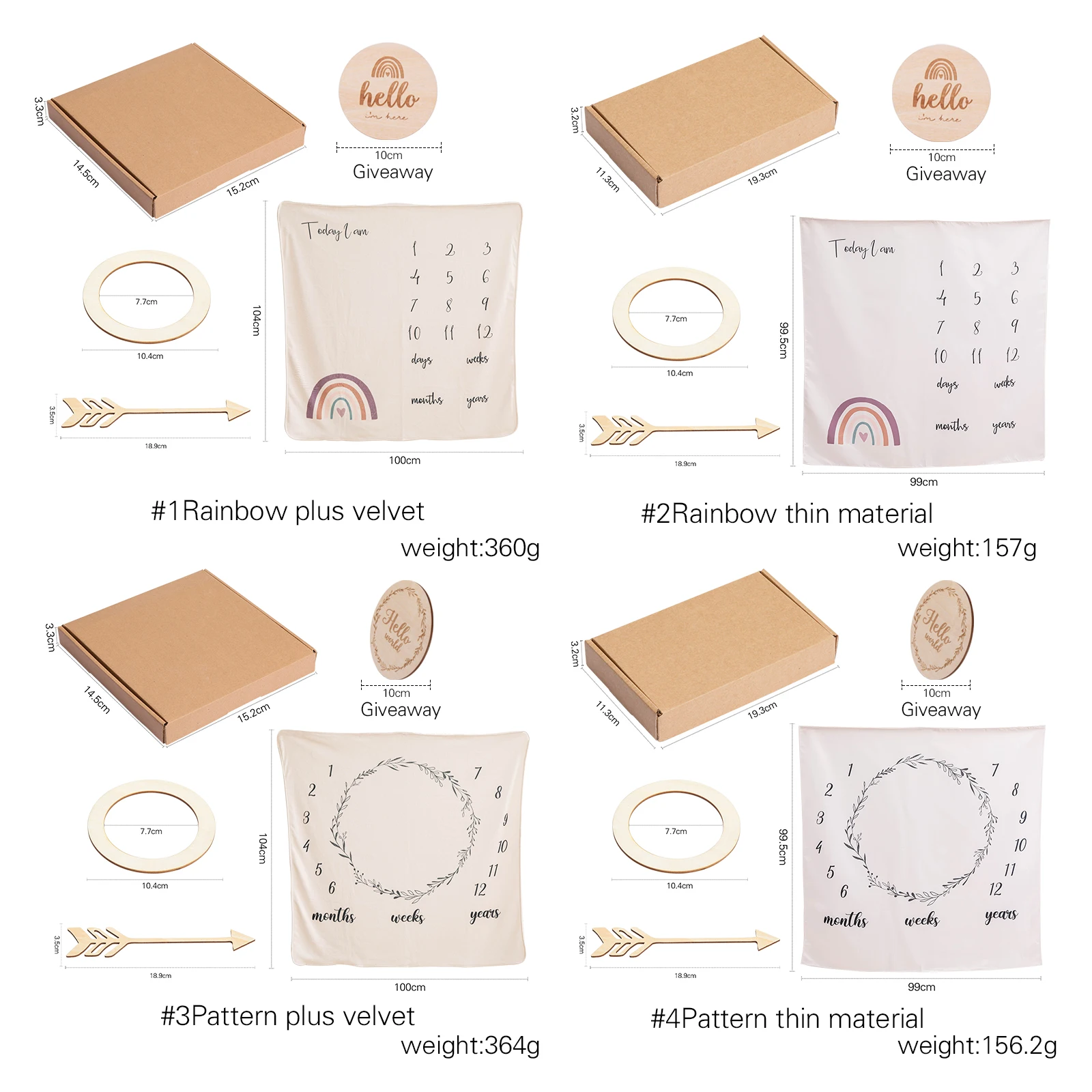 Manta de franela para reci&eacute;n nacido, accesorios de fotograf&iacute;a de crecimiento de registro mensual, pa&ntilde;o de fondo creativo, 4 unids/set por juego-5