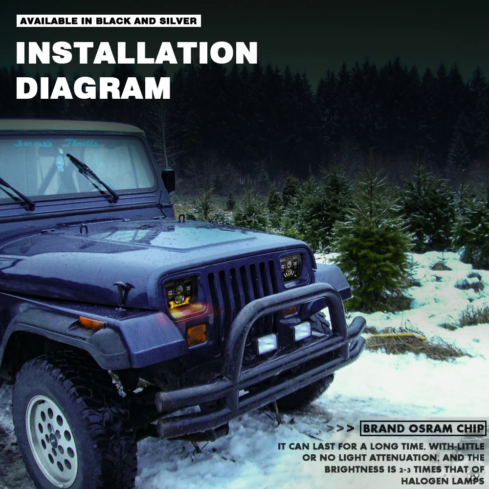 

Pair 5X7 7X6 inch Square LED Headlight H4 Light With Hi/Lo Beam LED for Toyota Tacoma Pickup MR2 Supra Nissan 240SX