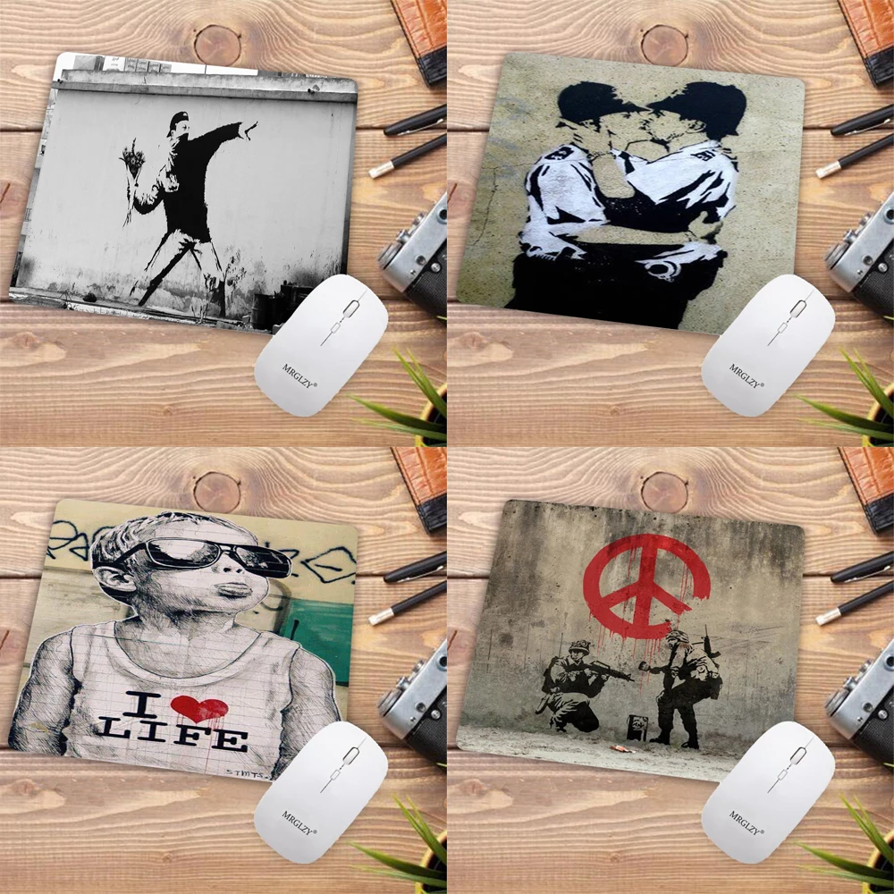 

Hot Pad Office Organizers Accessories Bansky Street Art Mouse and Keyboard Carpet Notebook Gamer Diy Laptop Small Mousepepad