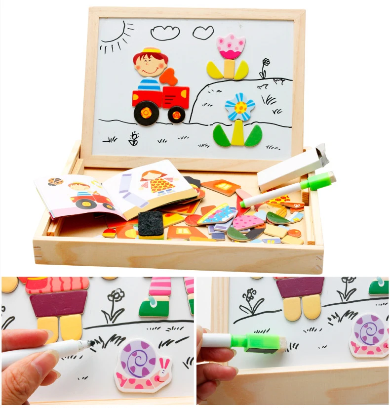 Двухсторонняя деревянная головоломка доска для рисования мультфильм дети