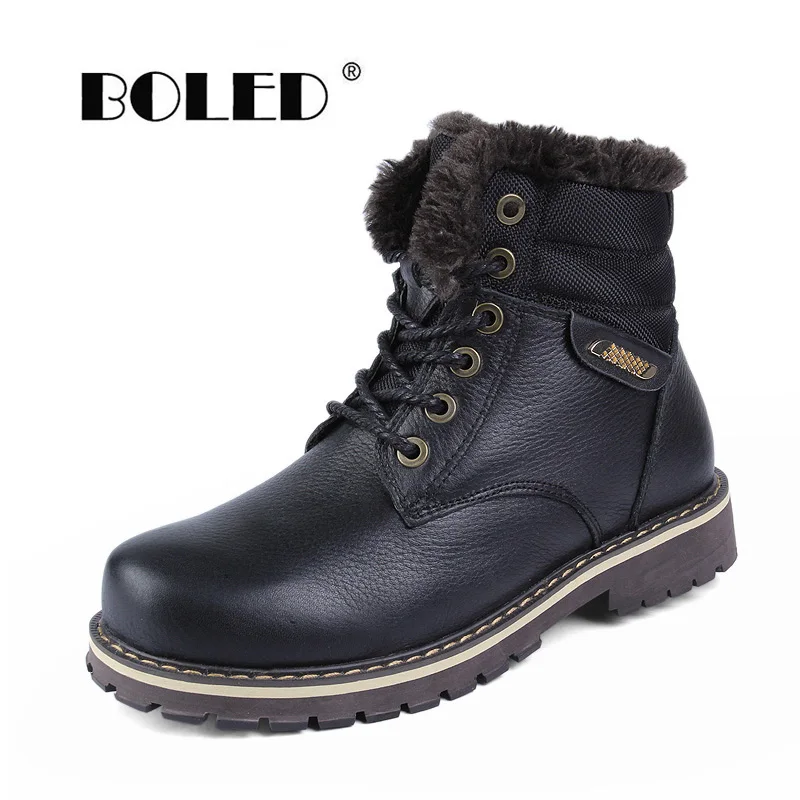 Мужские кожаные ботинки с натуральным лицевым покрытием очень теплые мужские