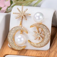 missvikki luxury cute stars moon dangle earrings for women girl daily birthday fashion gift bridal earrings trendy jewelry