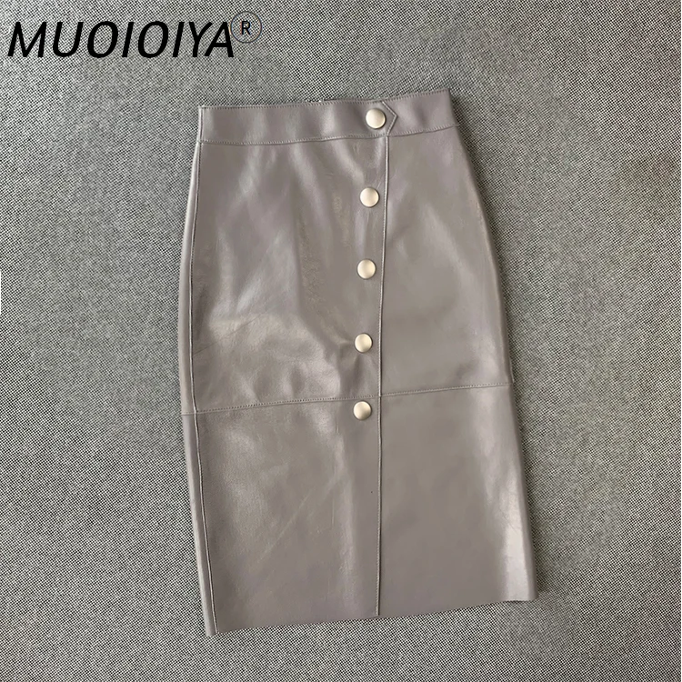 

New 2021 Autumn Winter Women Real Genuine Leather Skirts High Waist Skirt Female Button Korean Style Elegant Ladies Long Skirts