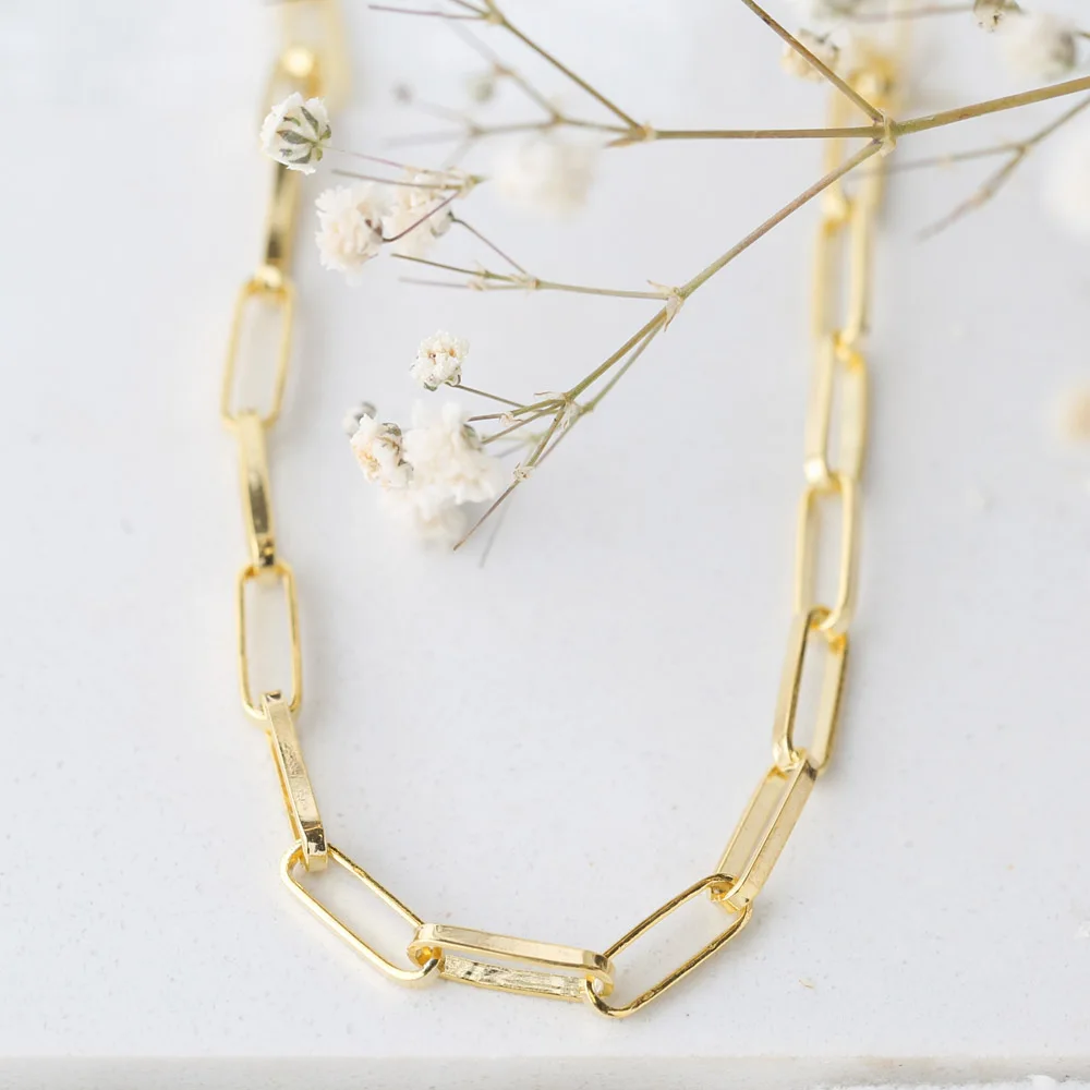 

SPENTA Jewelry Silver Chain Rectangle Necklace 43 cm Chain Necklace, Paperclip Link Chain Necklace