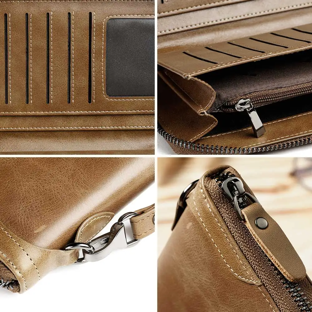 Повседневный мужской длинный кошелек из натуральной кожи бумажники воловьей для