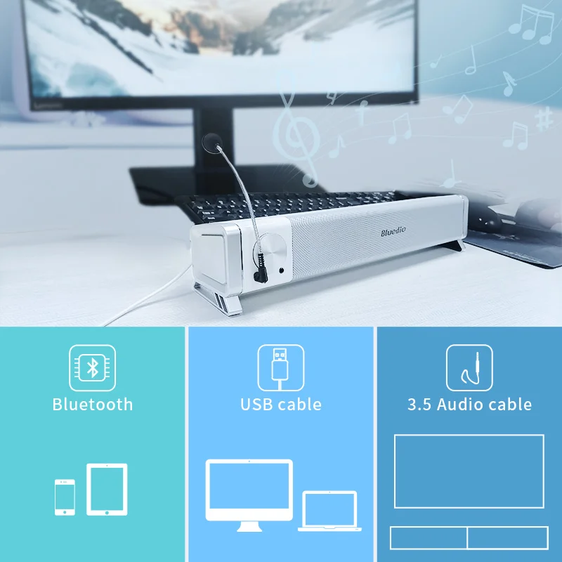 구매 Bluedio LS 컴퓨터 스피커 사운드바 유선 스피커 USB 전원 칼럼, PC, 전화, 게임, 영화 블루투스 스피커 용 마이크 포함