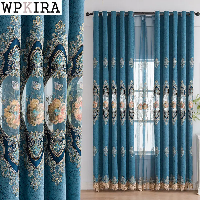 

European Palace Hollow Embroidery Curtains for Living Room Chenille Jacquard Sheer Drape Shade 80% Bedroom Window Villa S329#E