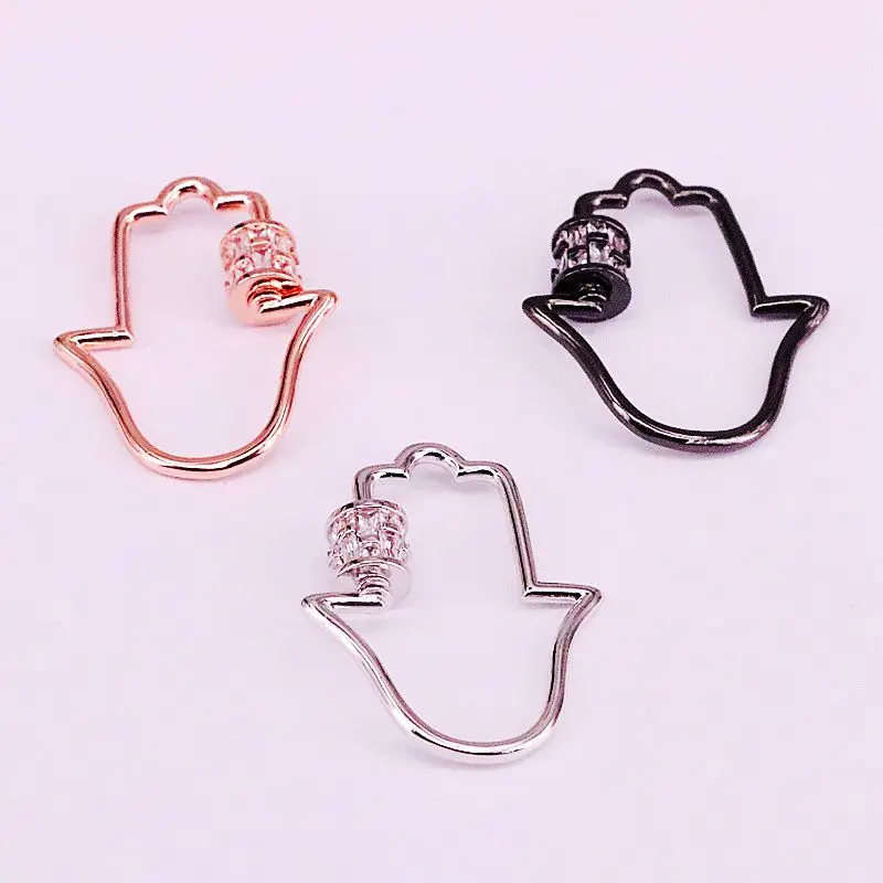 6Pcs Pave Clear CZ Hamsa Hand Screw Connector Clasp Gold/Rose Gold/Silver/Black Plated For Necklace Jewelry Making | Украшения и