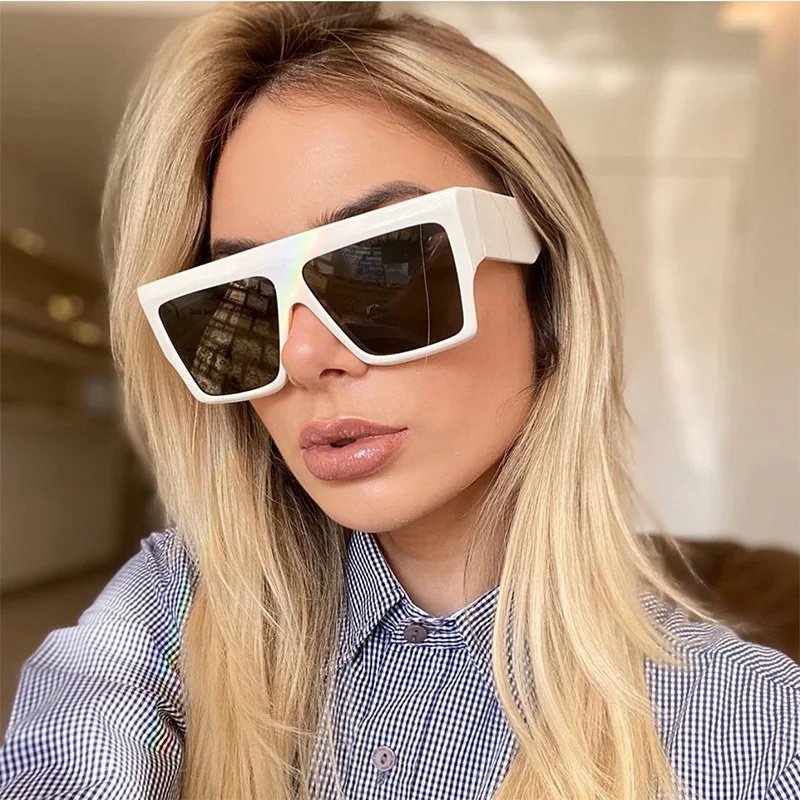 

Oversized Square Sunglasses Women Men Flat Top Transparency Frame Eyeglasses Vintage Shade Oculos Male Female Sun Glasses UV400