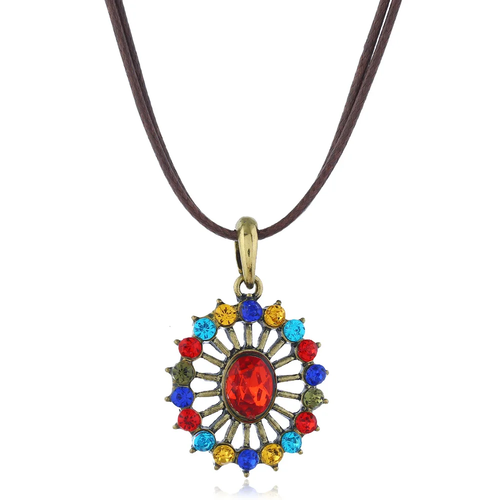 Винтажное Ожерелье Стразы с подвеской для женщин богемное этническое ожерелье