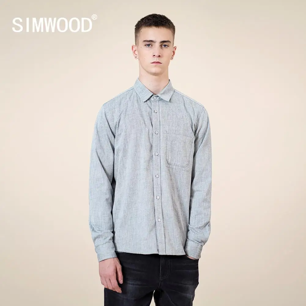 

SIMWOOD 2022 Весенняя Новая повседневная мужская рубашка с одним карманом, 100% хлопок, базовая Однотонная рубашка на пуговицах с длинным рукавом