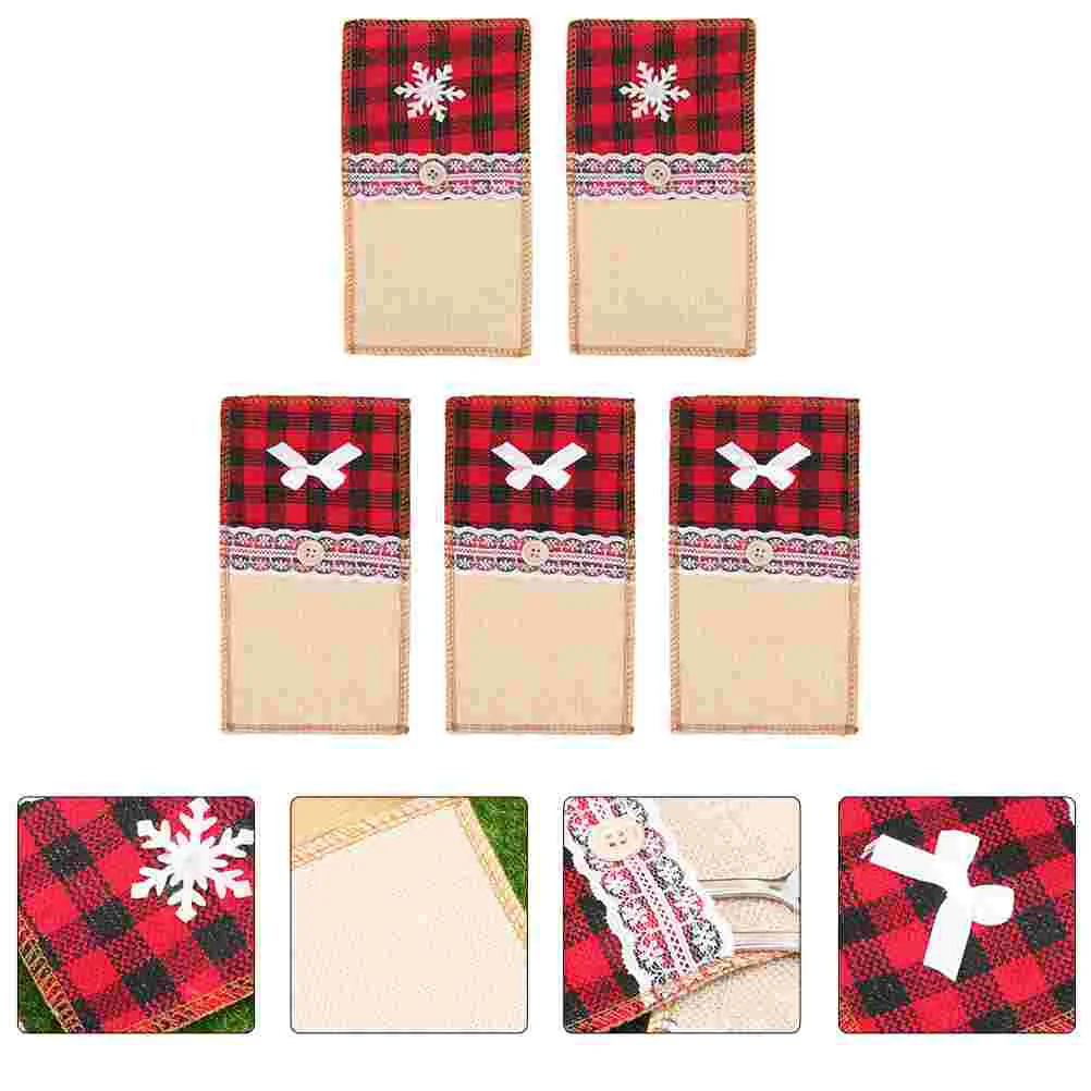 

5pcs Xmas Cutter Forks Sleeves Lovely Party Tableware Bags Xmas Party Decor