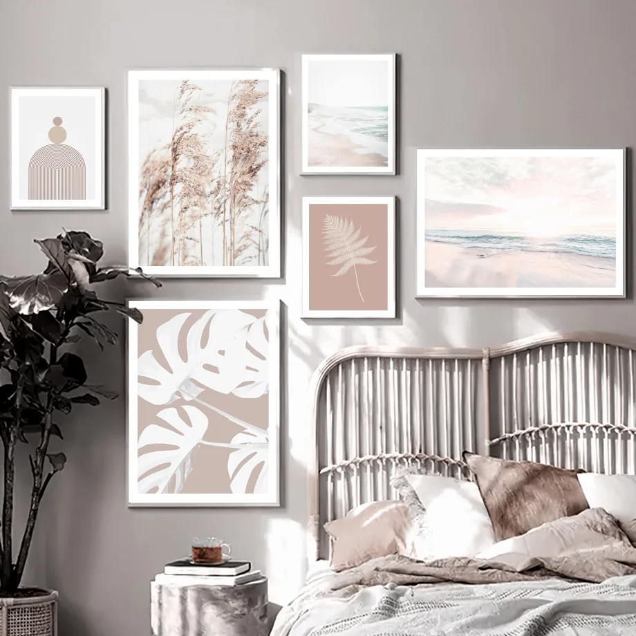 

Sunlight Sea Beach Reed Monstera Abstract Wall Art Canvas Painting Nordic Posters And Prints Wall Pictures For Living Room Decor