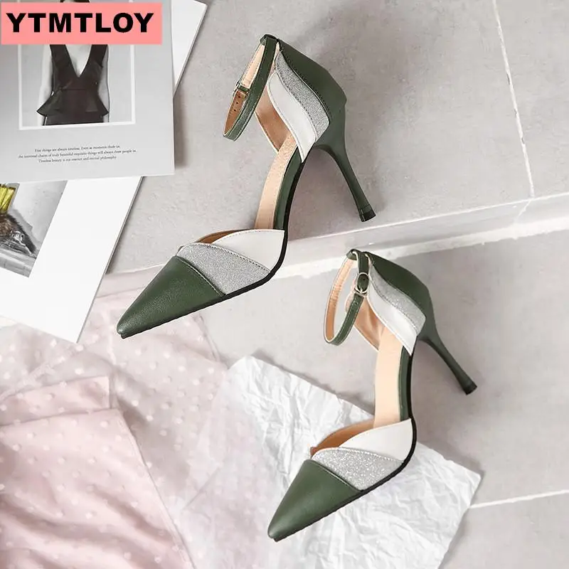 Женская обувь на шпильке с острым носком в Корейском стиле однотонная тонкая