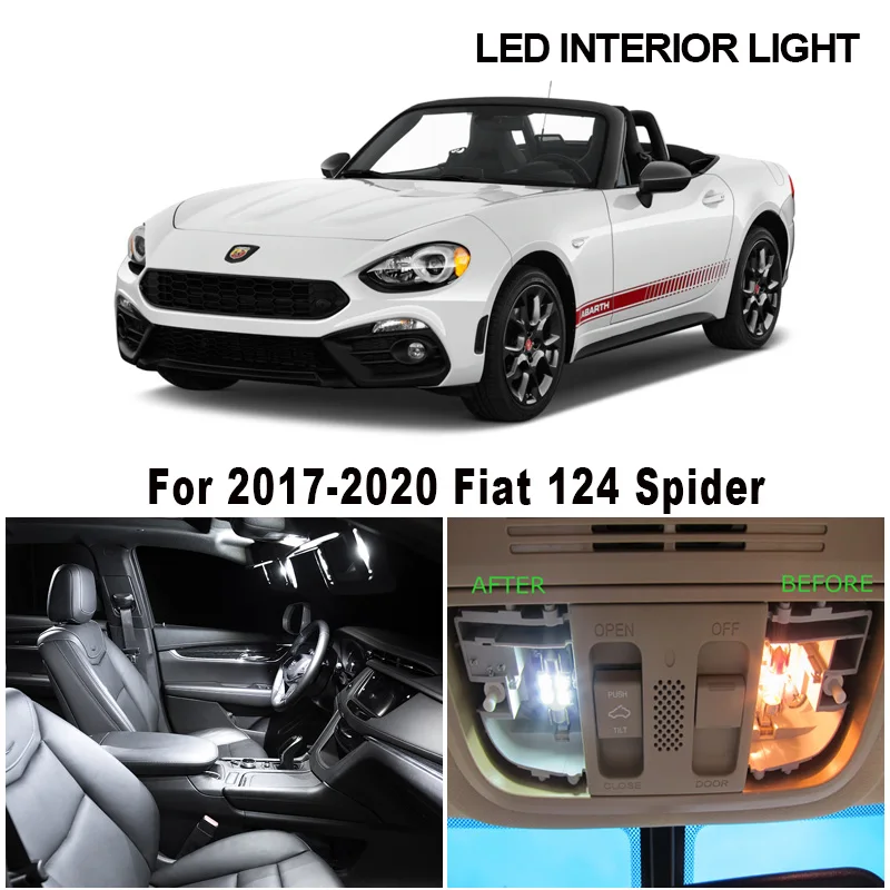 

8pcs White Canbus Error Free LED Bulbs Interior Dome Map Light Kit For Fiat 124 Spider 2017 2018 2019 2020 License Plate Lamp