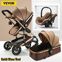 vevor luxurious baby stroller 3 in 1 portable travel reclining baby carriage folding pram for newborn baby bassinet pushchair