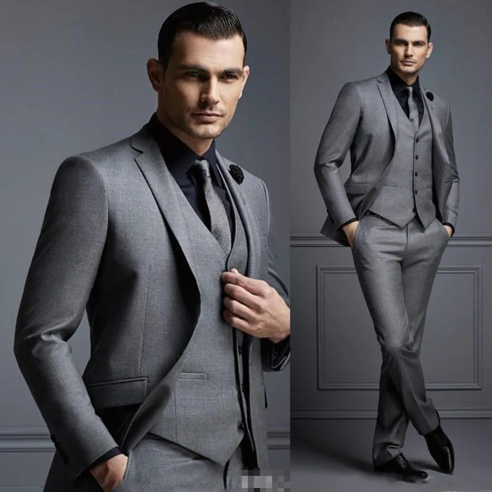 Фото Новый серый мужской костюм для жениха дешевые деловые мужские костюмы свадьбы