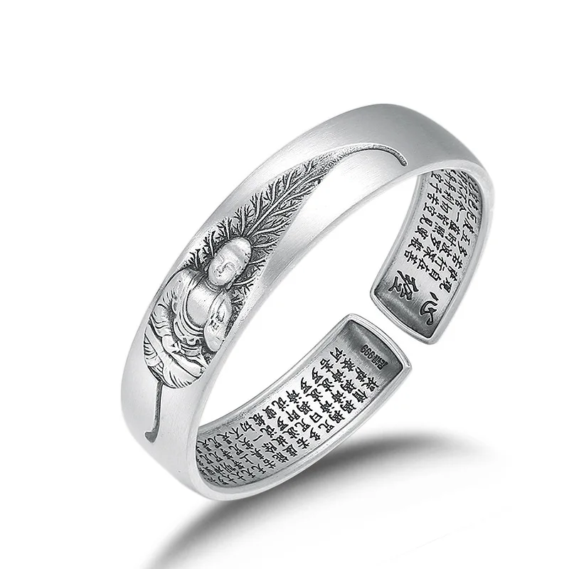 

BOCAI S999 Sterling Silver Bracelet for Men Women Popular Matte Buddha Statue Bangle Pure Argentum Fashion Jewelry Lover's Gift
