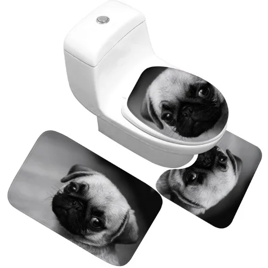 

CAMMITEVER 3Pcs Bathroom Floor Carpet Non-Slip Pedestal Rug + Lid Toilet Cover + Bath Mat Set Absorbent Bathroom Rug Carpets