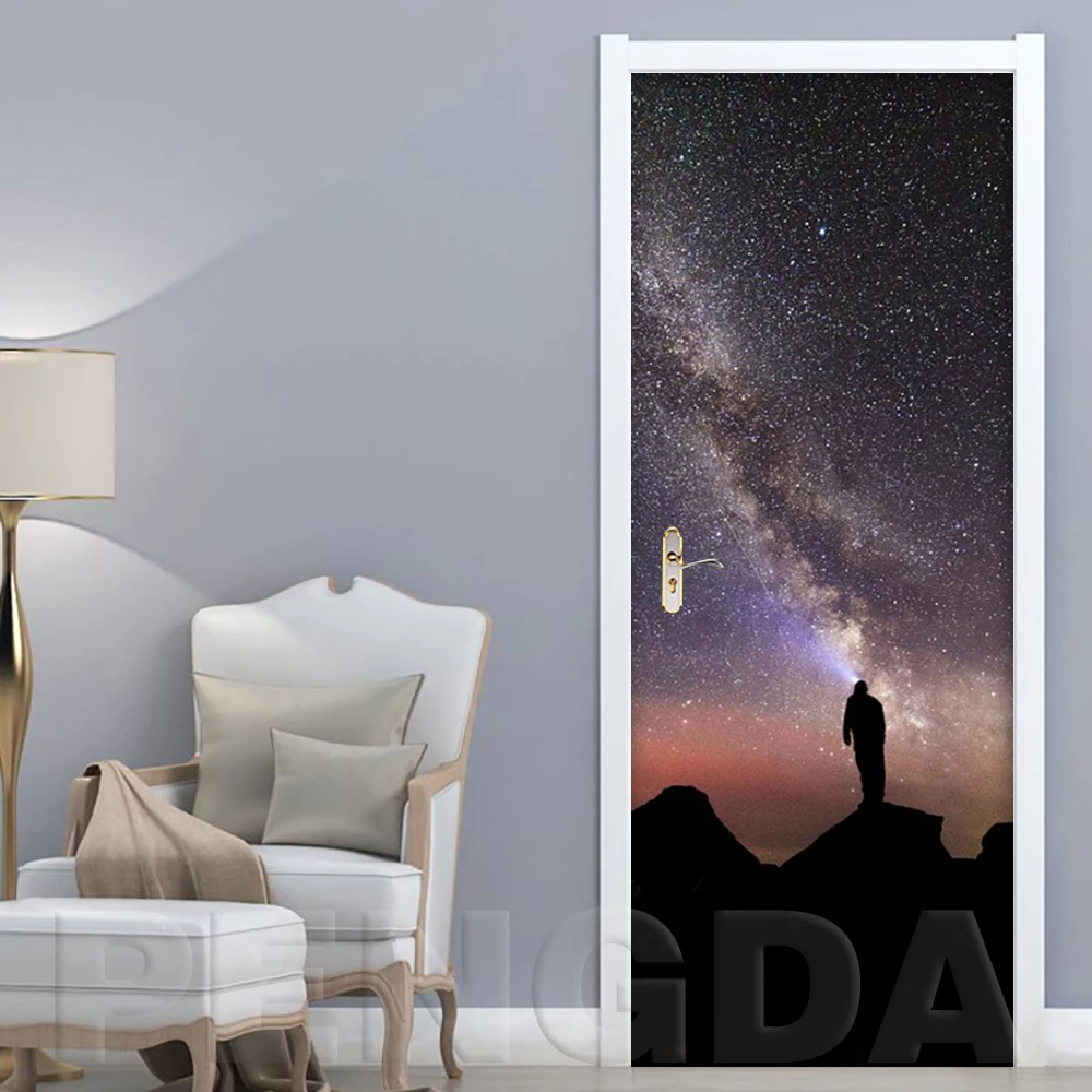 Дверные 3D наклейки ПВХ клейкие обои с принтом гор дерева водопада домашний декор