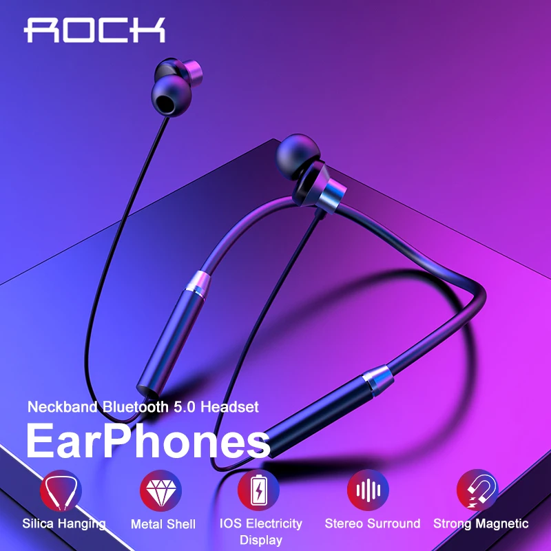 ROCK Bluetooth наушники стерео вкладыши спортивные магнитные шейные Беспроводные с