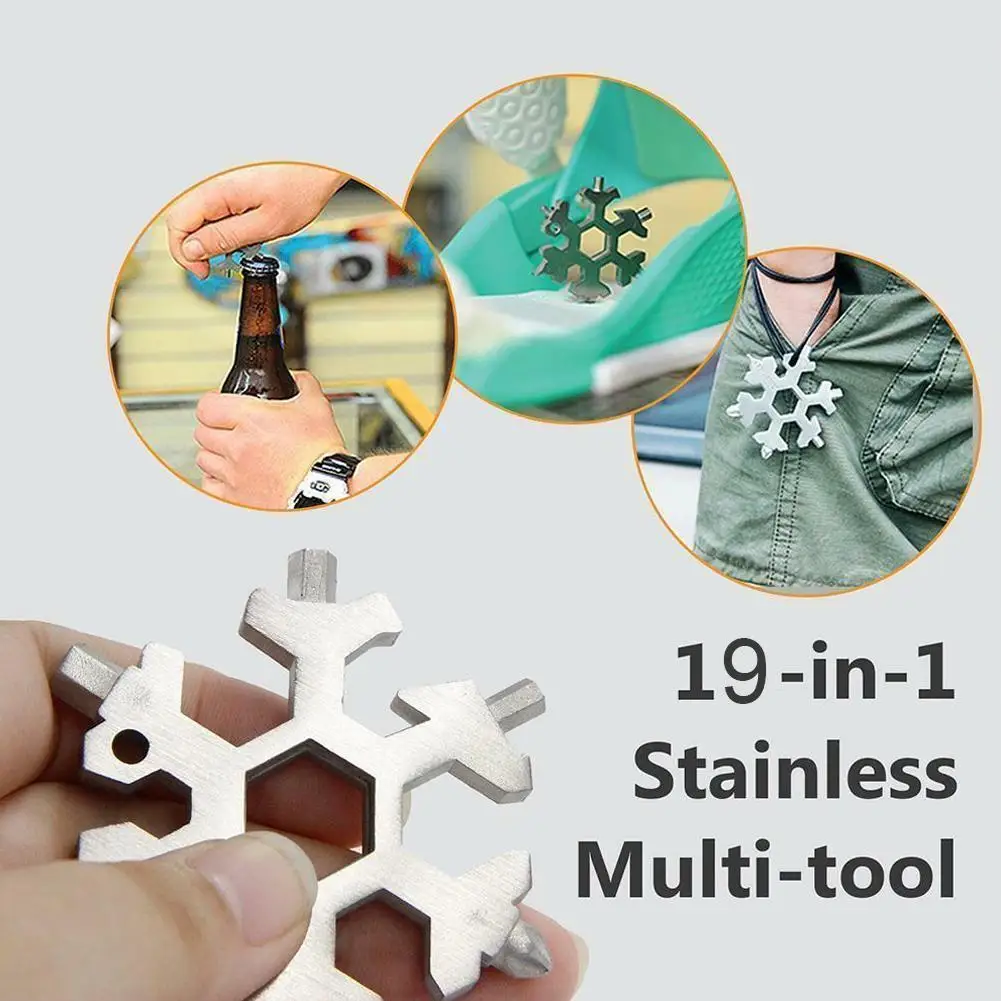 

19-in-1 Keychain Tools Outdoor Multi-tool Wrenches Snowflake Compact Portable Combination Outdoor Tool