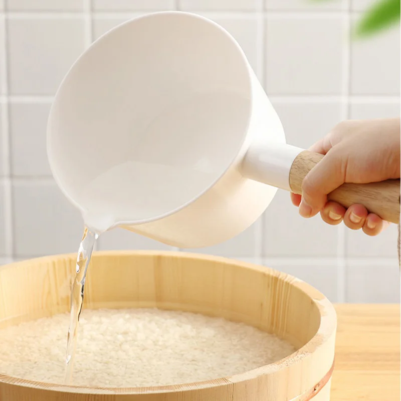 

Hot Multifunction Water Scoop with Wooden Long Handle Water Spoon Kitchen Water Scoop Kitchen Supplies