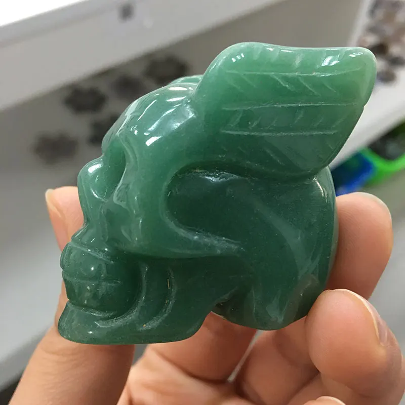 Natural Green Aventurine Wings Skull Stone Crystal Sculpture Feng Shui Treatment Home Decorative Art Collection DLT | Дом и сад