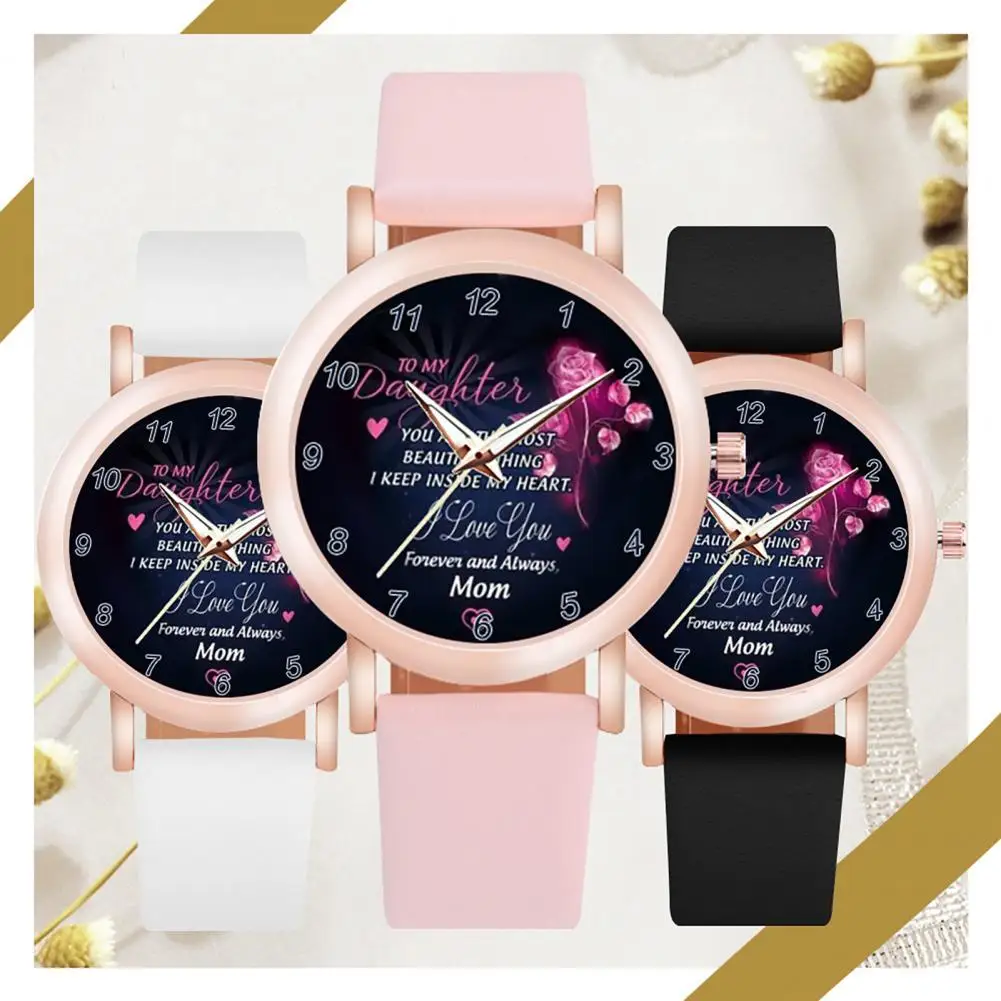 

Rose Pattern Women's Watch Dial Heart Shape Pendant Adjustable Faux Leather Band Classic Quartz Watch Necklace for Anniversary