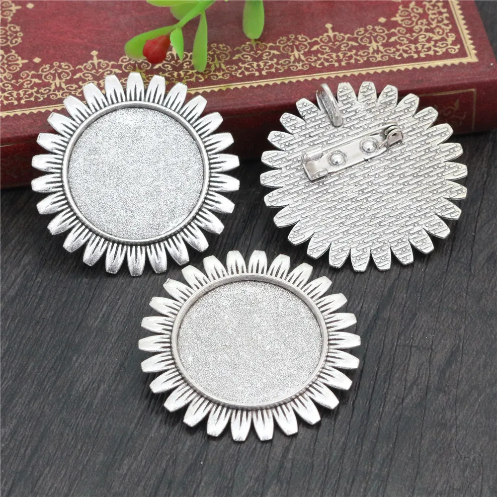 5 шт. 25 мм Внутренний размер Античная Посеребренная и бронзовая брошь цветок