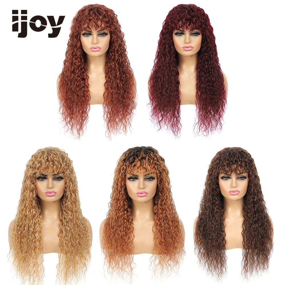 

Human Hair Wig With Bangs Water Wave Hair All Colors Brazilian Hair Full Machine Wigs For Black Women Non-Remy IJOY