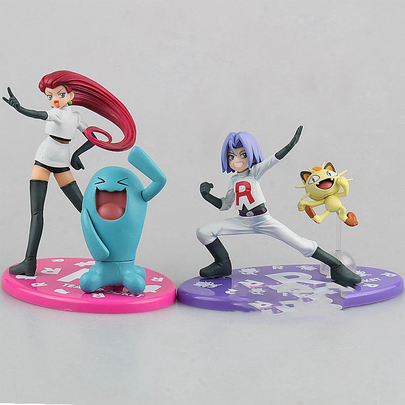 

POKEMON BOX Rocket Team Jessie James Meowth Wobbuffet Anime Figures Model