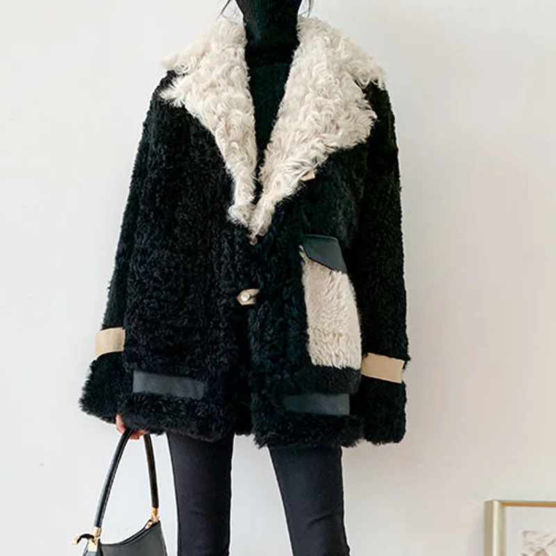 Женское пальто из искусственного меха, толстая теплая мягкая куртка из искусственного меха ягненка, верхняя одежда, осень-зима 2021
