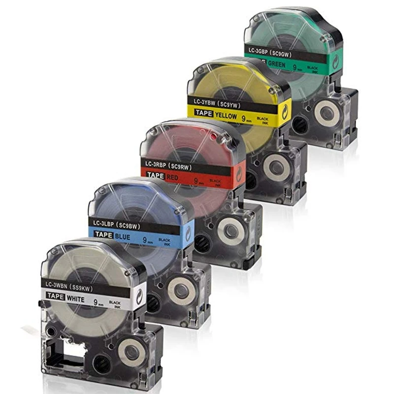 5 шт. 9 мм для печати ярлыков лента черного цвета на