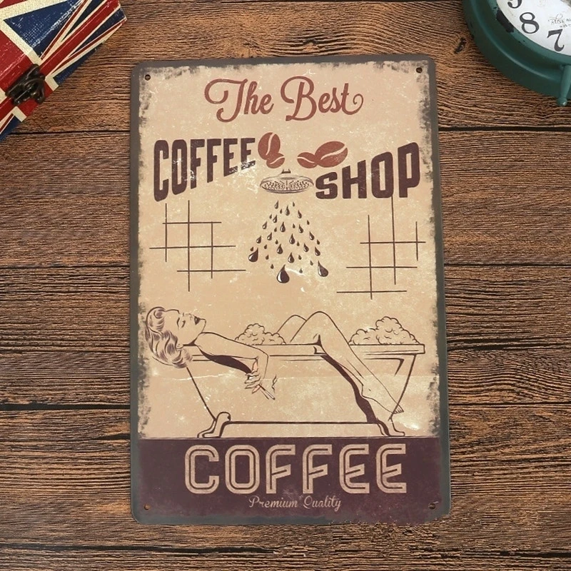 

Coffee Shop Shower Metal Painting Poster Tin Sign Coffee Bar Decor Wall Sticker Plaque Sign