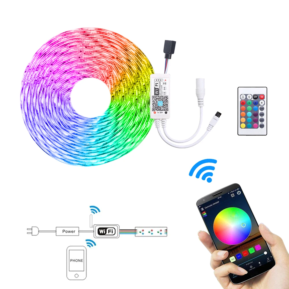5M умный светильник полоски WI-FI Управление Цвет светодиодные 5050 цветная (RGB)