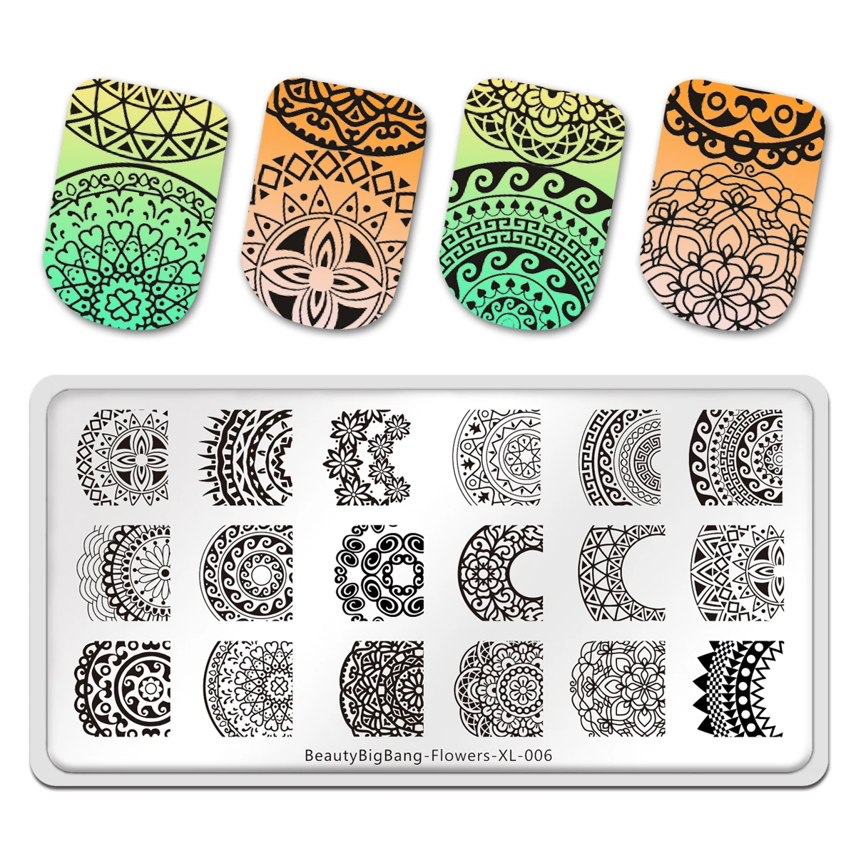 

BeautyBigBang Stainless Steel Nail Art Stencil Template Stamping Plates Flower 006 Half Round Mandala Mysterious Circle Image