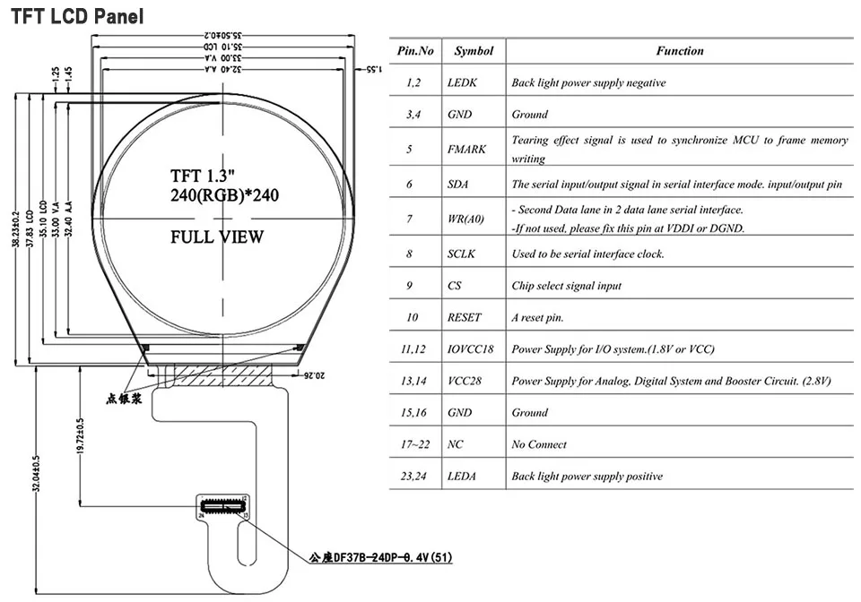 1,3 дюймовый Круглый круглый круговой 240X240 ips серийный ST7789V TFT ЖК-дисплей модуль экран с емкостной сенсорной панелью