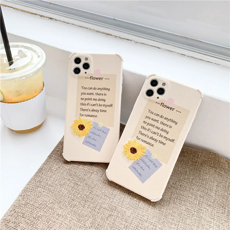 Модный Вышитый Чехол для телефона с маргариткой и надписью iPhone 11 Pro Max 7 8 Plus SE2020 X XR
