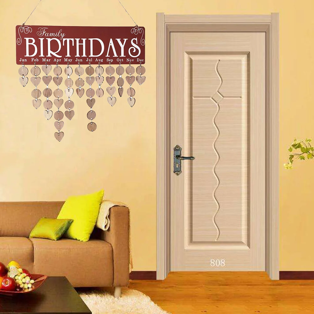 Family Birthday Calendar Wooden Crafts Wall Hanging Plaque Board for Friends Reminder with 100 Pieces | Дом и сад