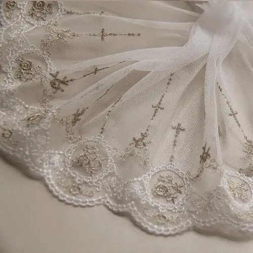 1 ярдов/партия белый цветок вышитые кружева Золотые Нитки DIY швейный материал X538