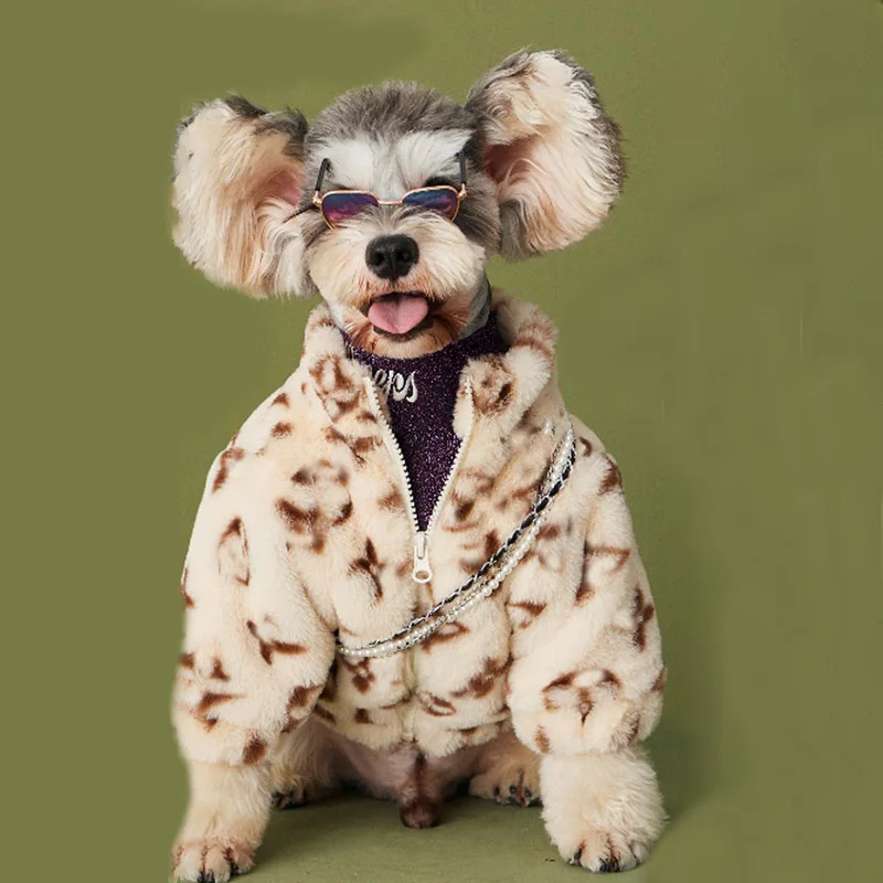 

2022 Dog Clothes Pet Costume Para For Small Dogs Jacket Fashion Leopard Fur Winter Warm Thickened Puppy Coat