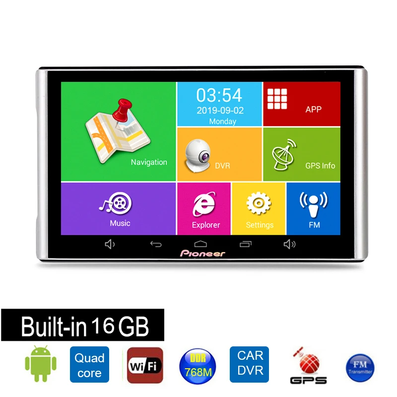 7 дюймовый автомобильный GPS навигатор Android 768M + 16 Гб Full HD 1080P DVR портативное для