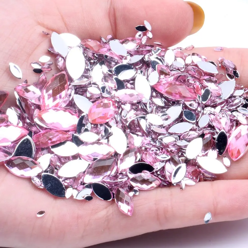 03 Light Pink Акриловые стразы с плоской задней частью, много размеров, много цветов, маркиза, грань земли, клей на бисер, платье, сделай сам, ювелирные изделия, ногти, художественные талисманы - Цвет: 03 Light Pink