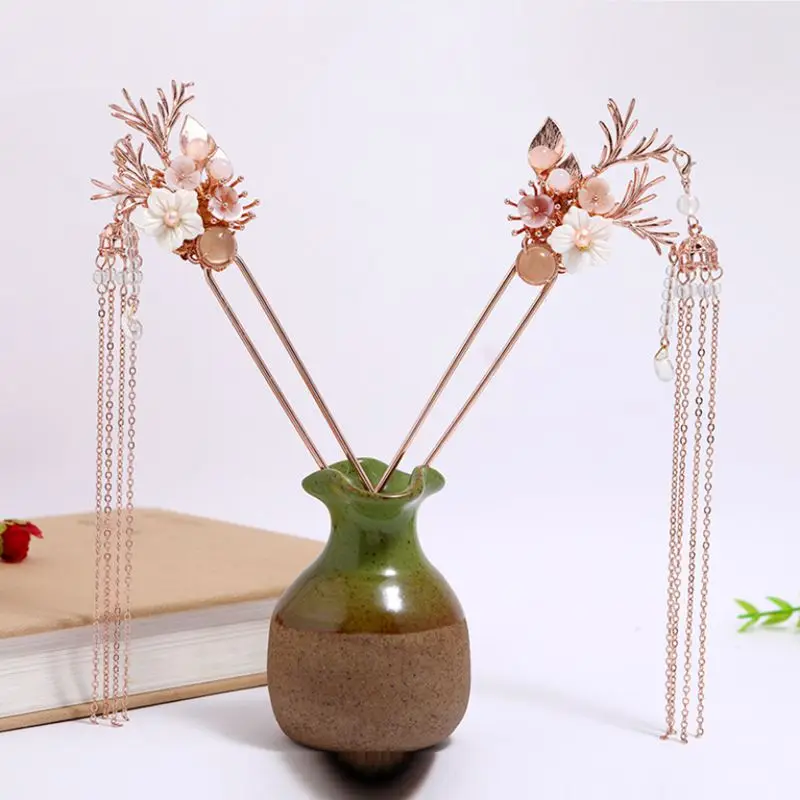

Vintage Hair Sticks Forks Luxury Pearls Shell Agate Crystal Fine Hairpins Chinese Hanfu Fork Jewelry Christmas Gift