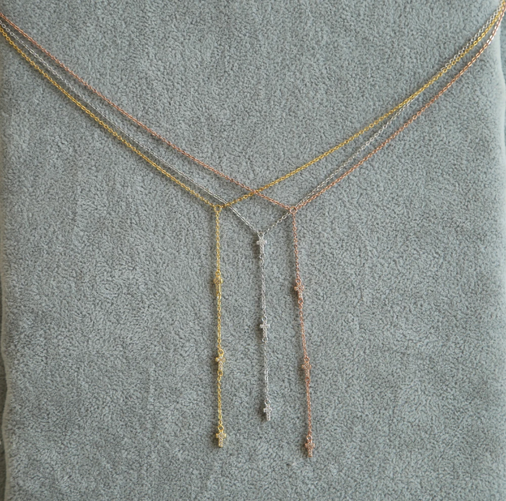 Длинная цепочка Y-образной формы крошечная подвеска с крестом из кубического