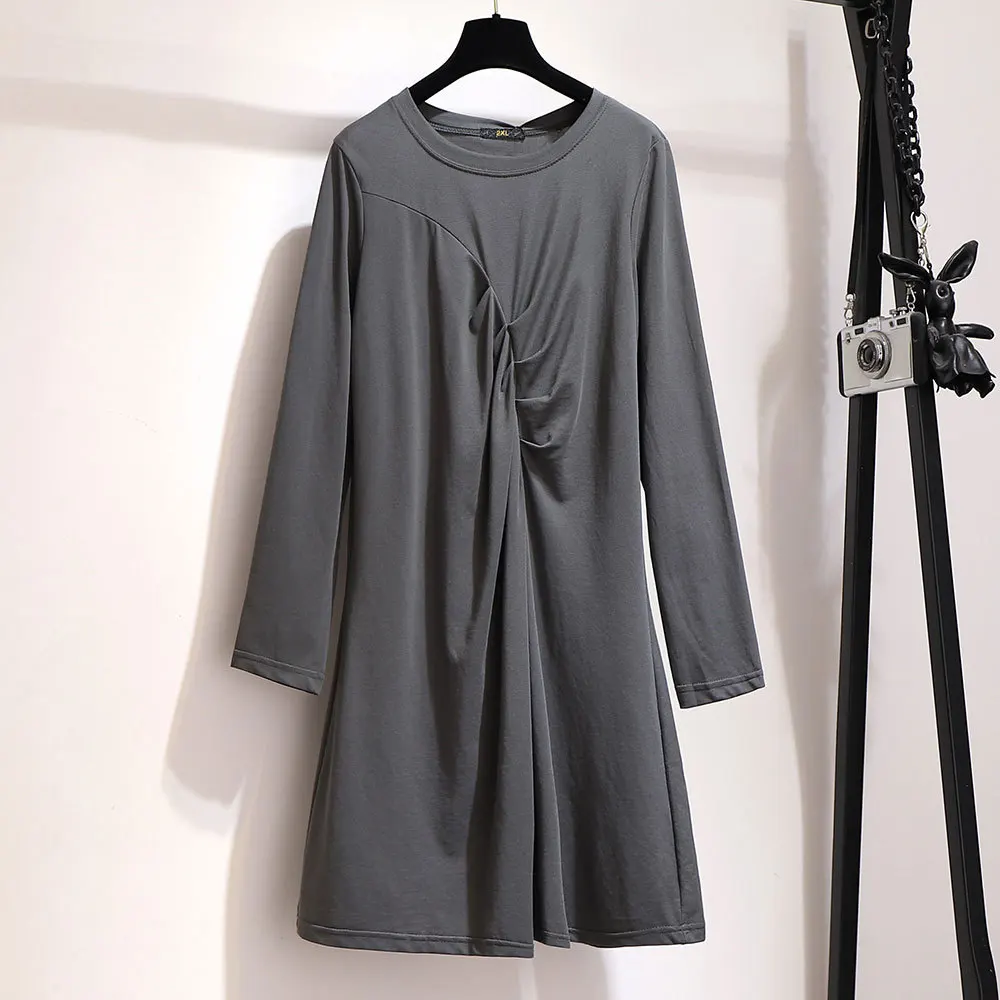 2XL-6XL осеннее женское платье большого размера Повседневное платье в Корейском стиле с длинными рукавами больших размеров женское платье 5XL платья большых размеров одежда