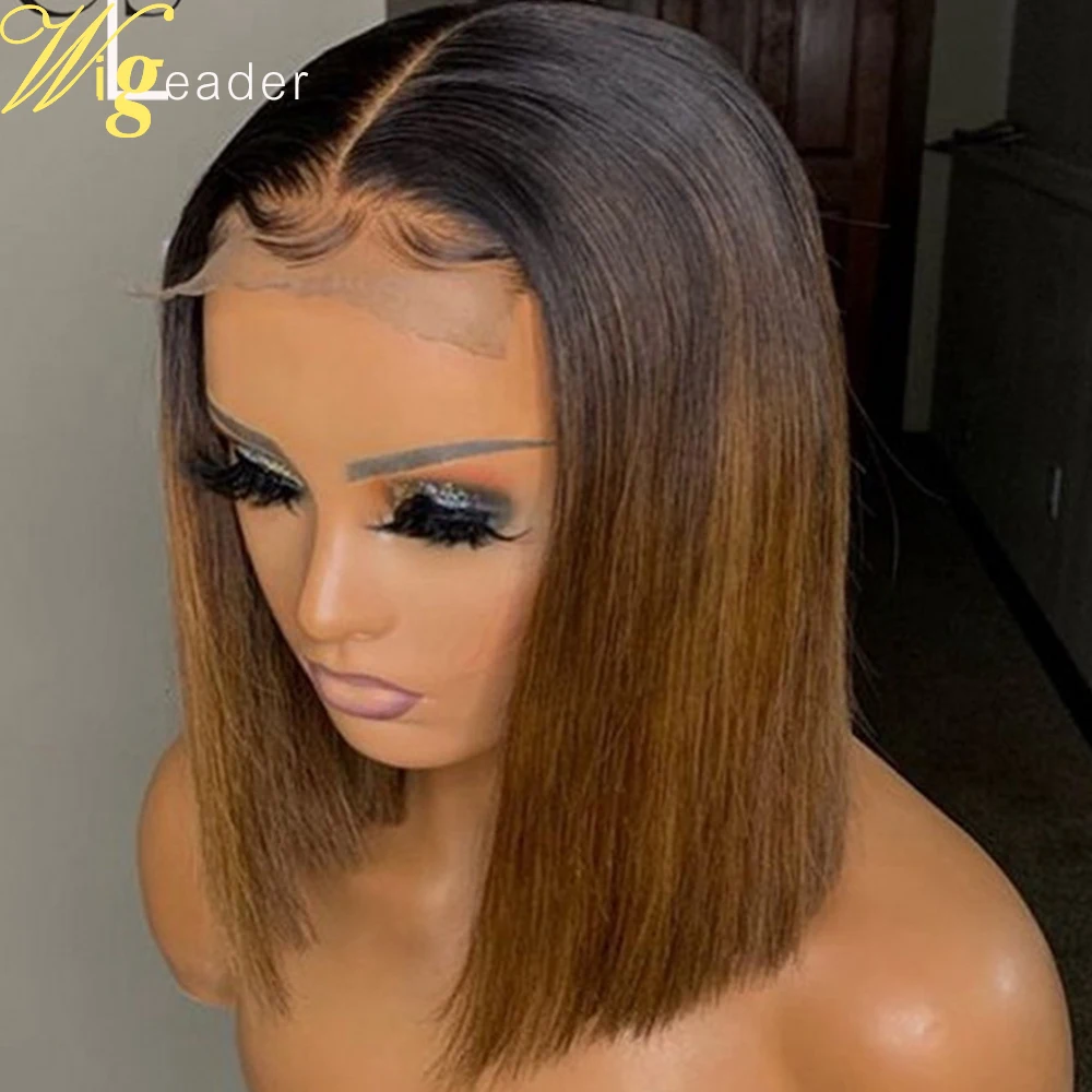 Парик из человеческих волос 1b/4 # с эффектом омбре передние парики завязкой Боб